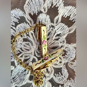 Vintage Floral Hand Painted Clothing Clips with Chain